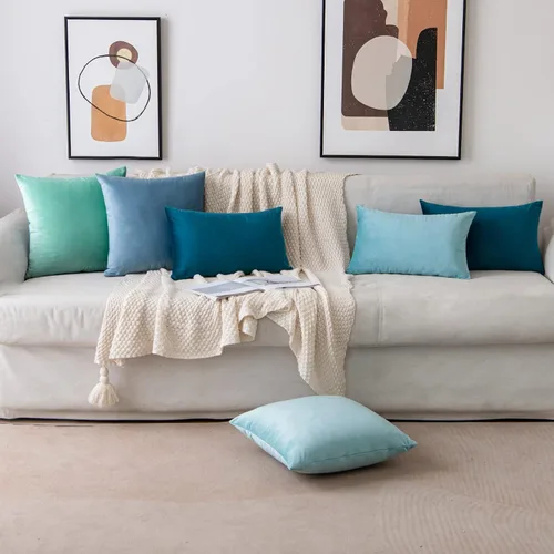 Vista 6 de EMEMA - Paquete de 2 fundas de almohada de terciopelo decorativas, fundas de cojín cuadradas suaves y sólidas para sofá, dormitorio, silla, Verde
