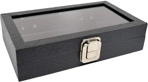 Vista 12 de Novel Box - Caja organizadora de joyas, cuero sintético negro, 6 x 3.75 x 2 pulgadas, caja de joyería de cristal de tamaño pequeño con tapa