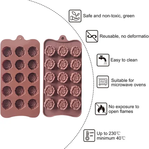 Vista 3 de Paquete de 2 moldes de silicona para el día de San Valentín, moldes de caramelo de chocolate, moldes de rosa para hornear, bandeja de silicona