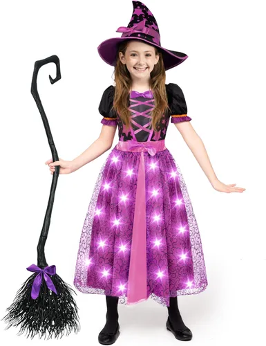 Vista 3 de Spooktacular Creations Disfraz de bruja iluminada para niñas pequeñas, disfraz de bruja de cuento de hadas para Halloween