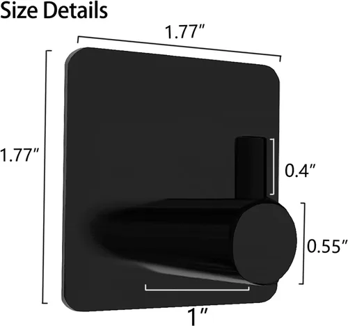 Vista 4 de Ganchos adhesivos negros, paquete de 4 ganchos de pared resistentes, ganchos adhesivos impermeables para colgar toallas, llaves, abrigos, sombreros