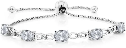 Vista 108 de Gem Stone King Pulsera de tenis de diamantes cultivados en laboratorio con piedra natal de 3-6 quilates para mujer, plata de ley 925, ovalada