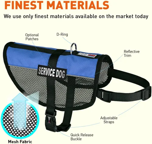 Vista 2 de Dogline Chaleco para perro de servicio, 17 x 21 pulgadas, azul