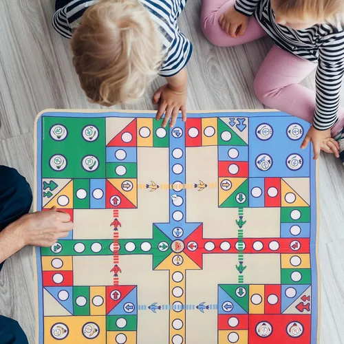 Vista 3 de NUOBESTY Alfombra de ajedrez voladora con 16 piezas de ajedrez y dados para padres e hijos, juego de mesa familiar para fiestas, viajes, 33.85 x