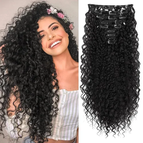 Vista 19 de LONAI Extensión de Cabello, 9 piezas, 56 cm de largo, castaño, extensiones de cabello rizadas con pinza, LN002, extensiones de cabello sintético