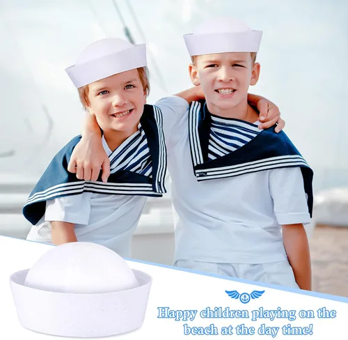 Vista 5 de SATINIOR Sombreros de marinero blancos sombreros de capitán azul marino sombrero de yate para adolescentes y adultos sombrero de pernacé disfraz