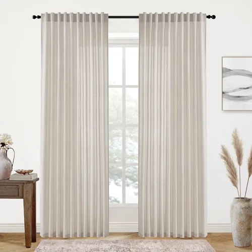 Vista 30 de XTMYI - Cortinas transparentes de 54 pulgadas de largo, juego de 2 paneles para baño, cortinas cortas de lino y algodón con semi privacidad