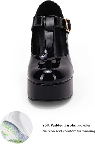 Vista 4 de Coutgo Zapatos de vestir Mary Jane con correa en T y punta redonda para mujer