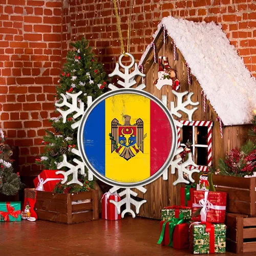 Vista 5 de Moldavia - Adorno de Navidad de metal con copo de nieve de metal, regalo patriótico, recuerdo de recuerdo, adornos de Navidad, bandera nacional