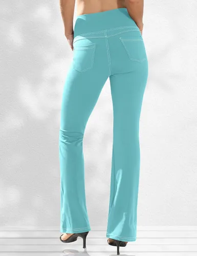 Vista 2 de VOOVEEYA Leggings con corte de bota para mujer, pantalones de yoga acampanados con 4 bolsillos, control de abdomen, pantalones de vestir casuales