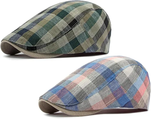 Vista 16 de Paquete de 2 gorras planas de algodón a cuadros para hombre, diseño de Ivy Cabbie Golf Gatsby