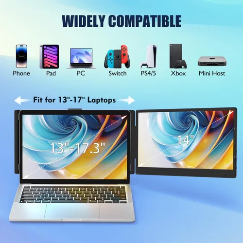 Vista 4 de Extensor de pantalla dual FHD IPS de 14 pulgadas, 1080P, extensor de monitor de computadora portátil para oficina y extensor de pantalla triple