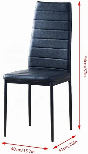 Vista 5 de Juego de 4 mesas de comedor y sillas negras modernas de 5 piezas para cocina pequeña, mesa rectangular de vidrio templado y 4 sillas de piel Sillas