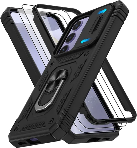 Vista 227 de Gritup Funda para Google Pixel 6 con cubierta deslizante para cámara y protector de pantalla (2 unidades), soporte de anillo giratorio 360°, funda