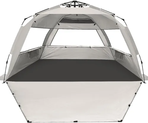 Vista 8 de WhiteFang Deluxe - Tienda de campaña plegable para playa con protección UV para 3-4/5-6 personas, protección contra rayos UV, piso extensible con 3