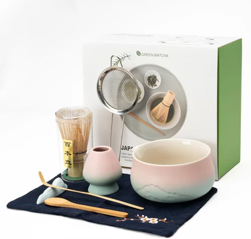 Vista 8 de Juego de batidor de matcha, cuenco de matcha rosa con boquilla, kit de 8 piezas, batidor y tazón de matcha, matcha Chasen, cuchara de bambú, reposo