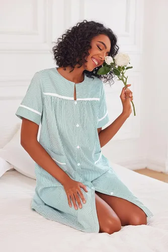 Vista 3 de Ekouaer - Bata de casa para mujer, con bolsillos, abotonado, salto de cama de manga corta, vestido de patio, camisón, tallas S-XXXL