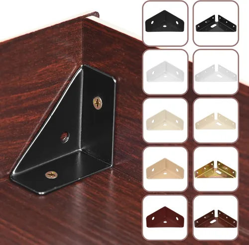 Vista 5 de uxcell 4 soportes de esquina angulares de 3.386 in x 3.386 in, soportes de acero laminado en frío con tornillos para borde de cama de escritorio