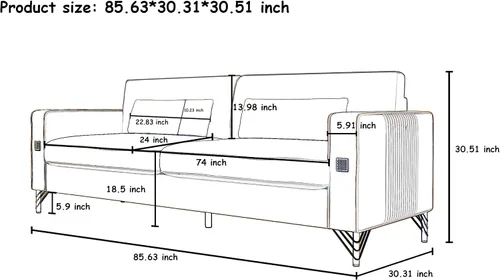 Vista 2 de Sofá Chesterfield de terciopelo de 85 pulgadas, moderno de mediados de siglo, cómodo sofá con almohadas para sala de estar, dormitorio, muebles
