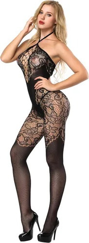 Vista 4 de Walang Lip Lencería sexy de malla de malla para mujer, vestido de liga halter