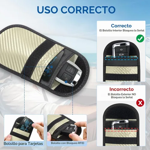 Vista 4 de TICONN 2PK Faraday - Bolsa para llavero de coche, bolsa de bloqueo RFID NFC Beige