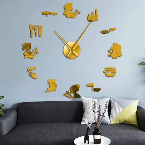 Vista 11 de The Geeky Days Reloj de pared ajustable DIY, negro, analógico, funciona con pilas, movimiento de cuarzo, silencioso, tamaño grande, diseño sin marco