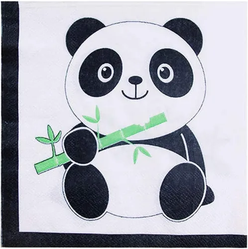 Vista 3 de Suministros para fiestas de pandas, 20 platos, 20 servilletas y 1 mantel