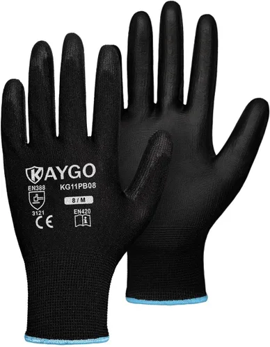 Vista 91 de KAYGO KG11PB - Guantes de trabajo de seguridad con revestimiento de poliuretano, 12 pares de guantes de punto sin costuras para hombres y mujeres
