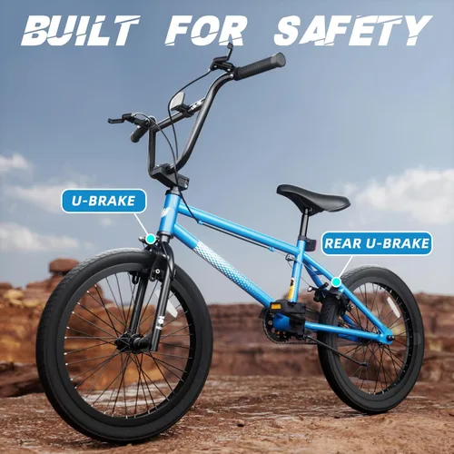 Vista 5 de 67i - Bicicleta BMX para niños de 18/20 pulgadas, bicicleta para niños de 8 a 12 años con freno U delantero y trasero, asiento ajustable, horquilla