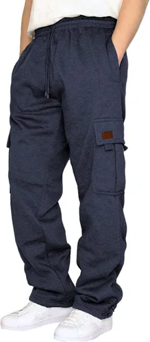 Vista 4 de Pantalones cargo casuales para hombre, de forro polar pesado, pantalones tácticos de cintura elástica, pantalones deportivos de entrenamiento