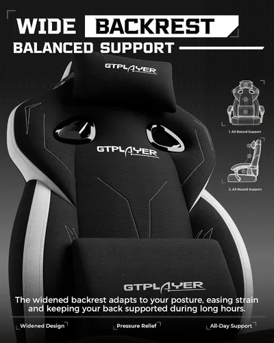 Vista 5 de GTPLAYER Sillas de juegos para adultos, asiento ergonómico grande y alto para juegos con reposapiés y soporte lumbar, cómoda silla de oficina