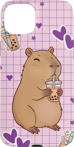 Vista 9 de Funda Kawaii Anime Capybara Beber Boba Bubble Tea Kids Girls para iPhone 17