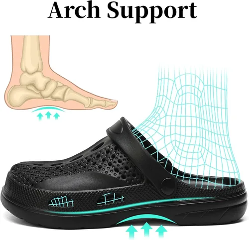Vista 4 de SOSOWHLTE - Zueco con soporte de arco para hombre y mujer, zapatos de jardín unisex cómodos sin cordones, pantuflas informales para exteriores