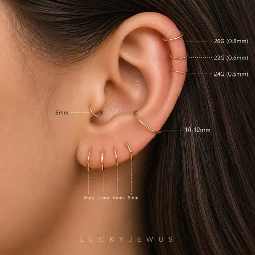 Vista 31 de Aretes de aro y broquel pequeños de oro o plata de ley para mujer, aretes para cartílago, nariz, hélix, trago Dorado