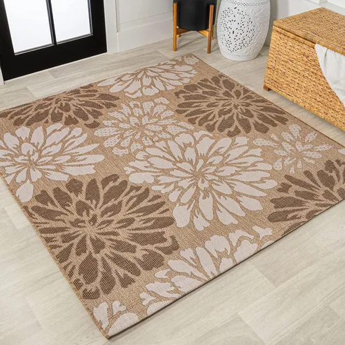 Vista 34 de JONATHAN Y Alfombra Corredor de Tejido Texturizado Floral para Interiores y Exteriores 2X8 Marrón/Crema, Zinnia Moderna para Patio Trasero, Patio