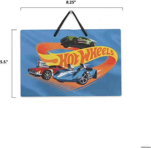 Vista 6 de Mattel Hot Wheels - Cartel de metal colgante para pista de carreras de acción, divertida decoración de pared de Hot Wheels para dormitorio de niños