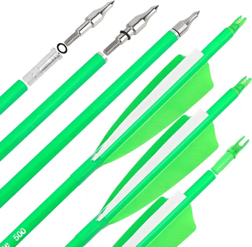 Vista 7 de Flechas de carbono de 31 pulgadas, flechas de caza de tiro con arco de color fluorescencia, 500 600 espina dorsal con plumas, flechas de práctica