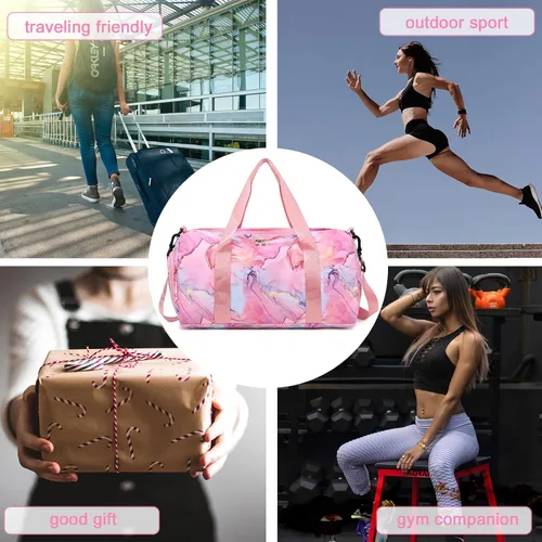 Vista 5 de BLUBOON Bolsa de lona para niñas y niños, bonita bolsa de gimnasio con compartimento para zapatos y separación húmeda, bolsa de viaje deportiva