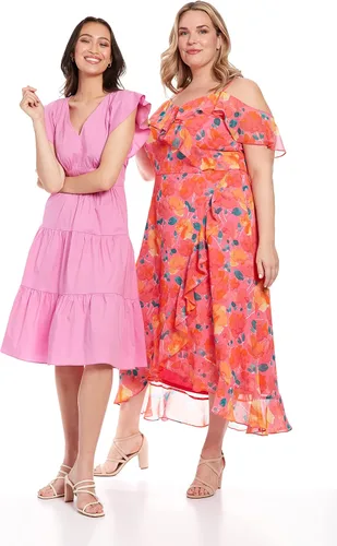 Vista 4 de London Times Vestido de verano fácil de vacaciones de verano para mujer con cuello en V