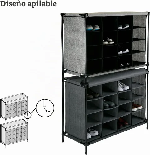 Vista 3 de Simplify Cubby de zapatos, 16 compartimentos, gris (23200-GREY)