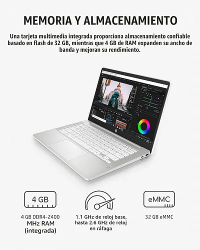 Vista 3 de HP Chromebook 14 Laptop, procesador Intel Celeron N4000, 4 GB de RAM, 32 GB eMMC, pantalla HD de 14", Chrome, computadora ligera con cámara web