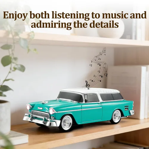 Vista 6 de Altavoz Bluetooth retro en forma de automóvil, calidad de sonido de alta definición, emparejamiento TWS, múltiples salidas de interfaz, altavoz Verde
