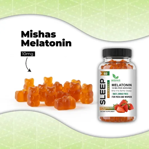 Vista 5 de Mishas Nutraceuticals - Gomitas de melatonina para adultos, suplemento de melatonina de 10 mg, 60 gomitas con sabor a fresa, proporciona hasta 30