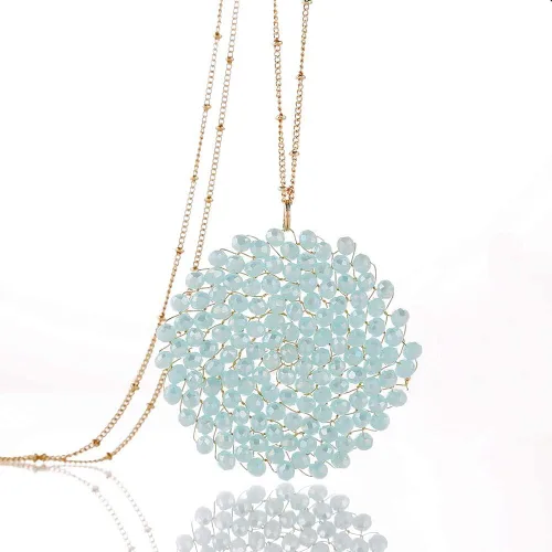 Vista 2 de Collar con colgante de cristal hecho a mano con forma de círculo para mujer, collares largos y encantadores