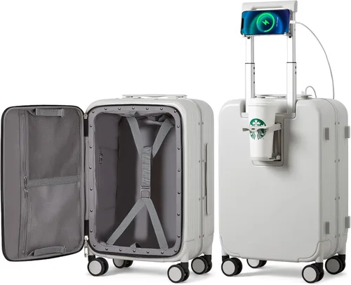Vista 32 de mixi Equipaje PC Hardside Rolling maleta con rueda giratoria, cerradura TSA, soporte para teléfono y vaso, Verde aguacate