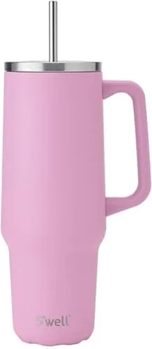 Vista 6 de S'well Vaso de acero inoxidable reciclado XL con popote y asa, 40 onzas, azurita, contenedor aislado al vacío de triple capa mantiene las bebidas