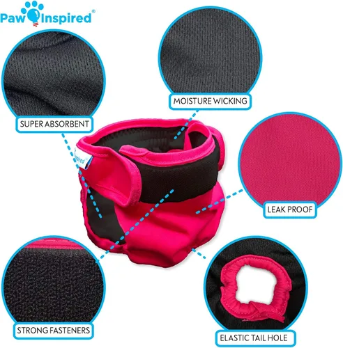 Vista 4 de Paw Inspired Pañales lavables para perros (paquete de 3) Pañales de tela reutilizables para perras pequeñas, medianas y grandes