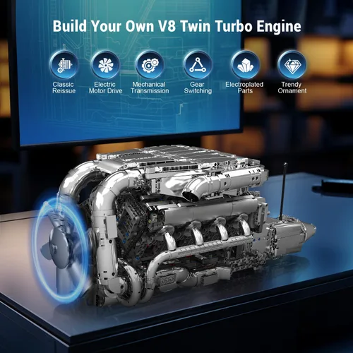 Vista 4 de Mould King Kit de Modelo de Motor V8 Twin Turbo que Funciona – 2899+ Piezas Construye tu Propio Kit de Motor de Modelo Visible para Adultos