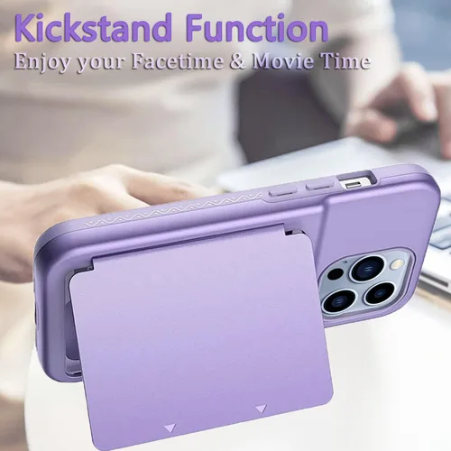Vista 5 de Funda tipo cartera para iPhone 13 Pro Max, [Soporte para tarjeta de crédito integrado] Defensor 2 en 1 con ranuras para tarjetas, espejo oculto, a