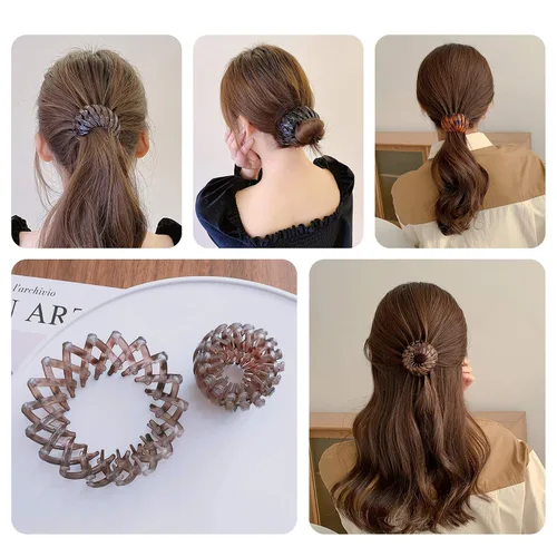 Vista 3 de AUEAR, Paquete de 7 pinzas para el cabello mágicas de nido de pájaros, accesorios para el cabello para mujer, coleteros para cola de caballo